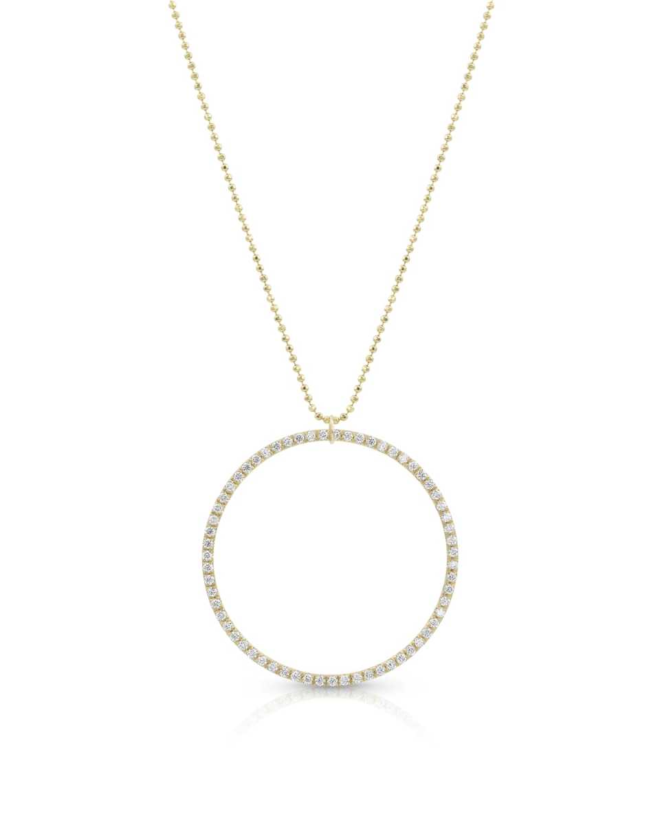 18k Yellow Gold Diamond Halo Pendant Necklace (Large)